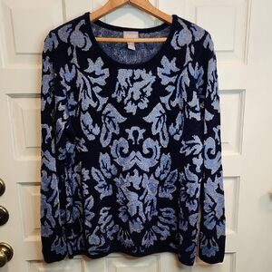 Chico's Sweater Pullover Long Sleeves with Blues & Silver colors Size 2 Chico's